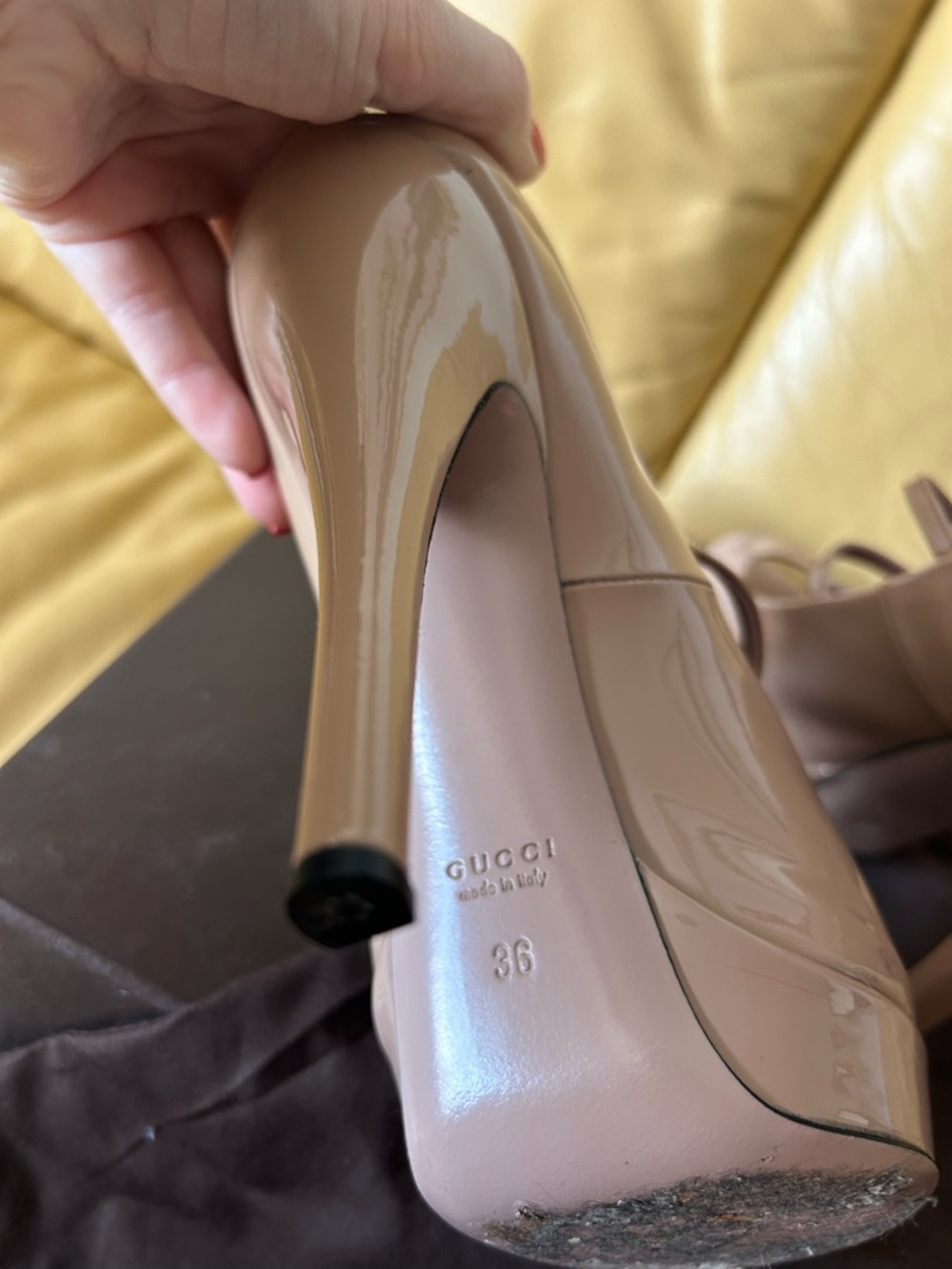 Gucci Lavender Patent Peep-Toe Platform Heels with Triple Straps - Picture 5 of 7